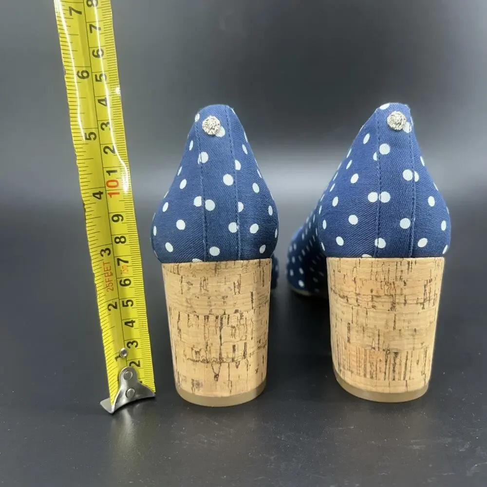New Anne Klein Womens 8.5M Blue White Polka Dot Peep-Toe Cork Block Heels Megan2 - Picture 4 of 9